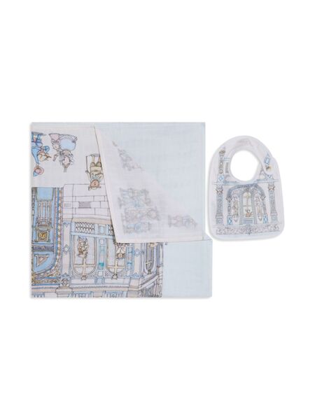  Atelier Choux Cotton Blanket And Bib - Blue 