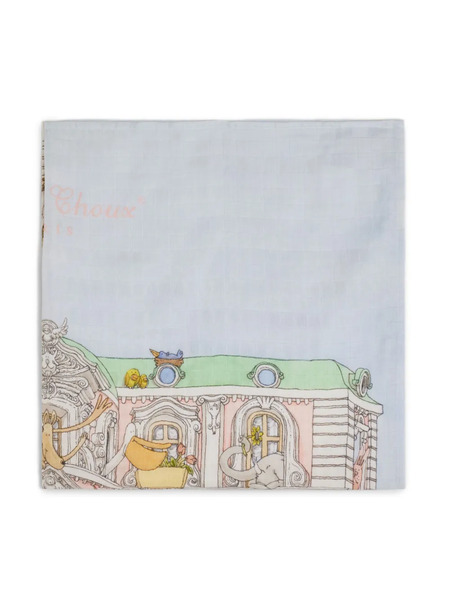  Atelier Choux Illustration-print Organic Cotton Blanket - Blue 