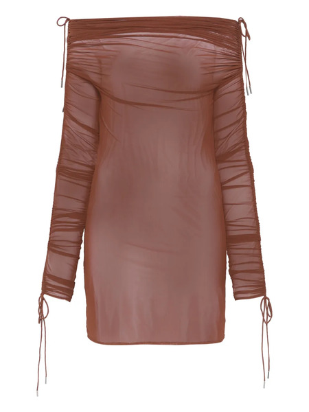  Atlein Off-shoulder Mini Dress - Brown 
