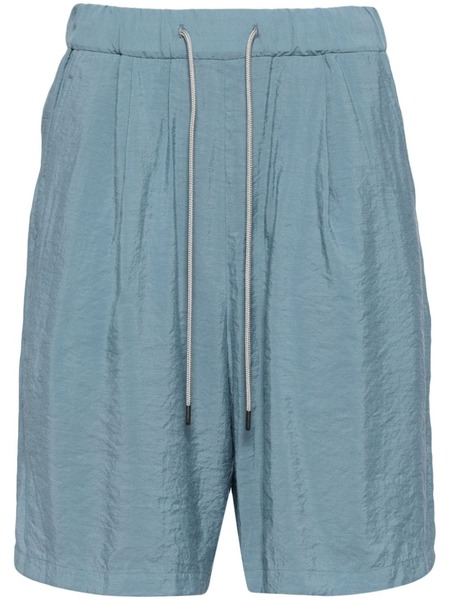  Attachment Drawstring-waist Straight-leg Shorts - Blue 