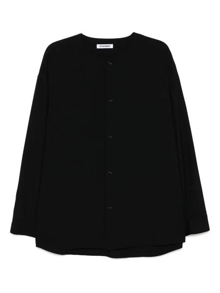  Attachment Wool Tropical Collarless Shirt - Black 
