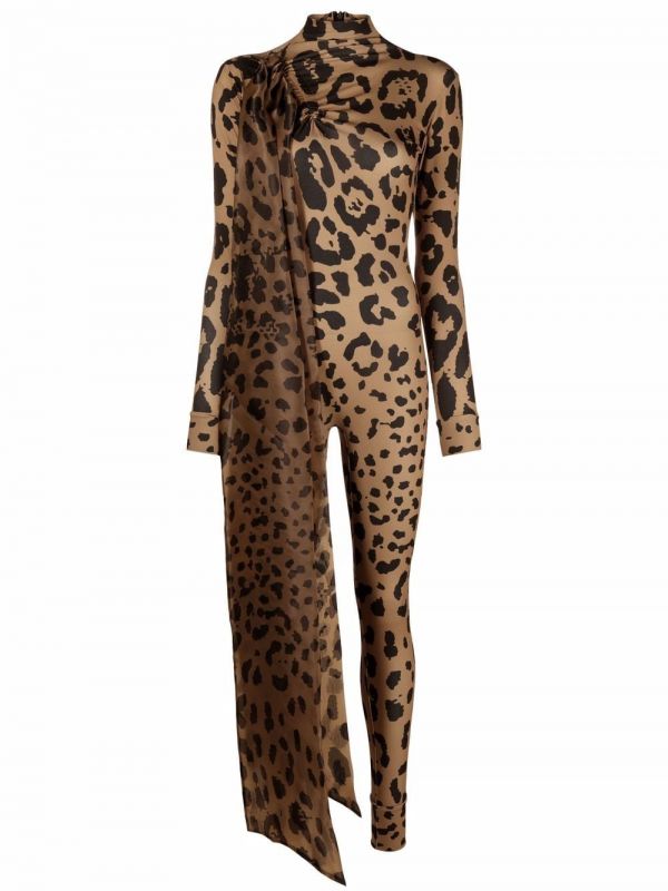  Atu Body Couture Leopard-print Bodycon Jumpsuit - Brown 