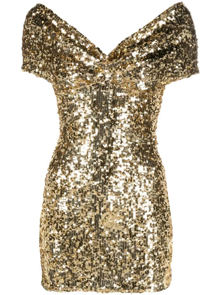  Atu Body Couture Off-shoulder Sequinned Minidress - Gold 