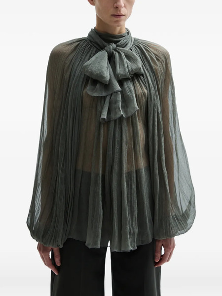  Atu Body Couture Pussy-bow Pleated Blouse - Green 