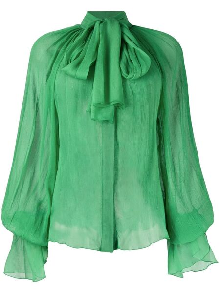  Atu Body Couture Pussy-bow Silk Blouse - Green 