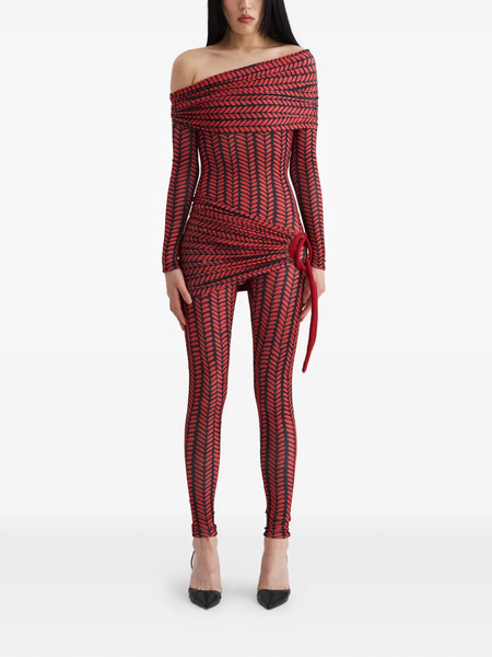  Atu Body Couture Ruched Printed Jumpsuit - Red 