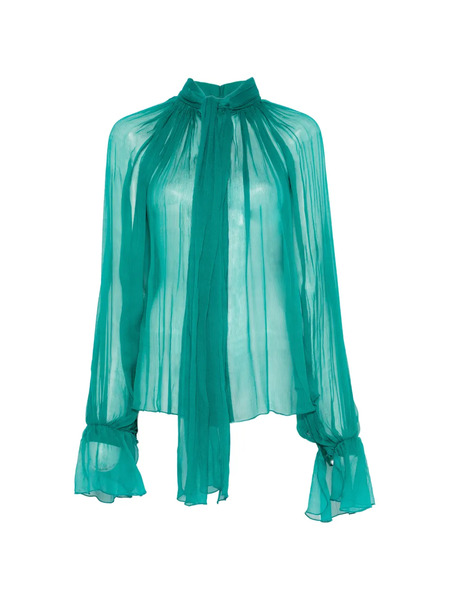  Atu Body Couture Ruffled Pussy Bow Blouse - Green 