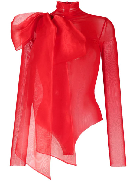  Atu Body Couture Semi-sheer Bow-detail Bodysuit - Red 