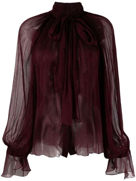  Atu Body Couture Semi-sheer Tie-neck Blouse - Red 
