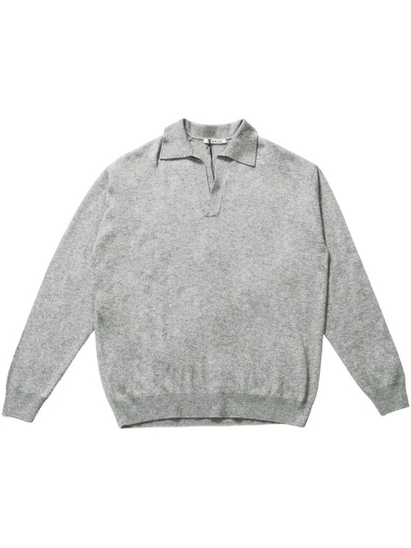  Auralee Fine-knit Polo-collar Sweater - Grey 