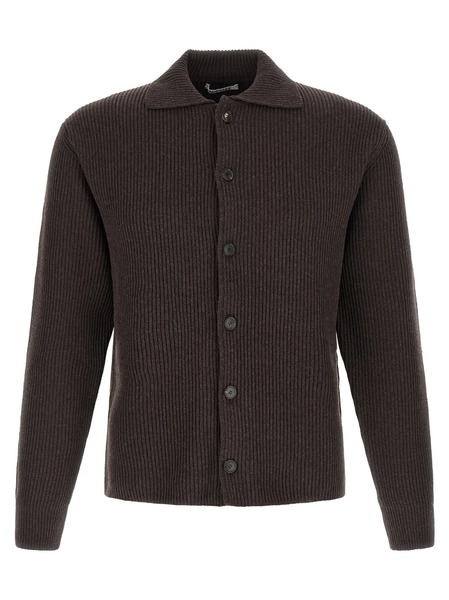  Auralee Ribbed Point-collar Cardigan - Brown 