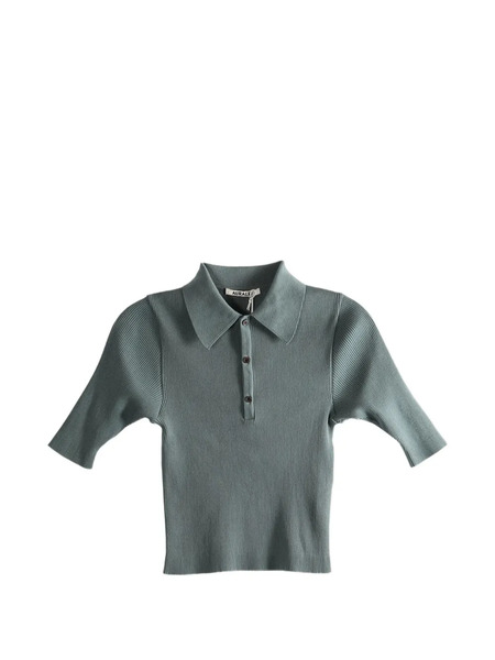  Auralee Ribbed Polo Shirt - Grey 