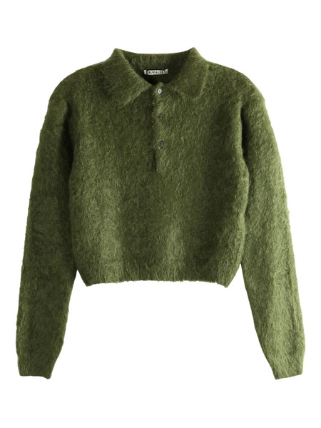  Auralee Textured-knit Polo Sweater - Green 