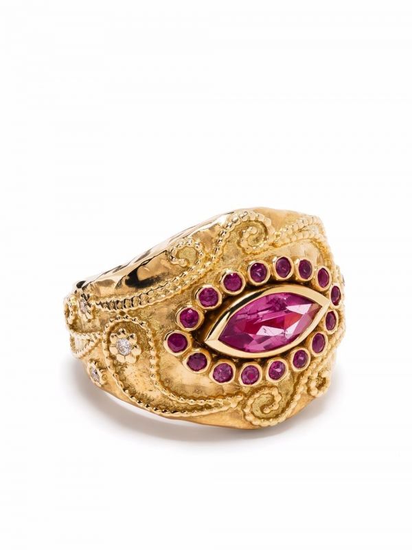  Aurelie Bidermann 18kt Yellow Gold Cashmere Rubellite, Ruby And Diamond Ring 