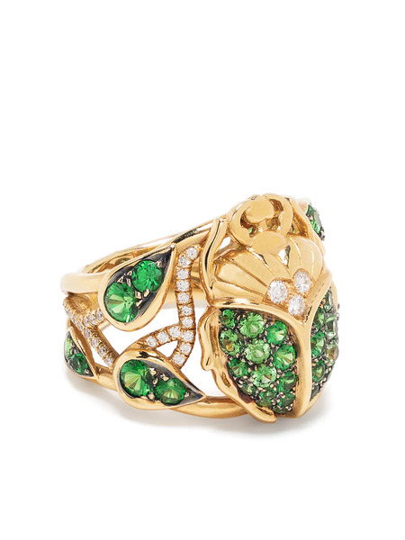  Aurelie Bidermann 18kt Yellow Gold Scarab Tsavorite And Diamond Ring 