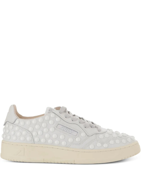  Autry Medalist Perforated Studded Leather Sneakers - White 