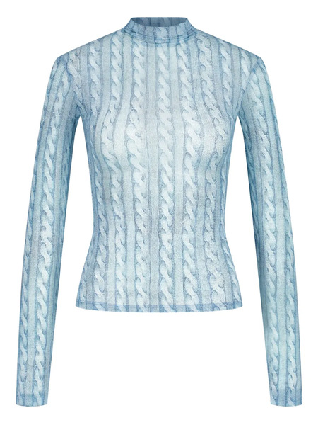  Avavav Printed Cable-knit Turtleneck Top - Blue 