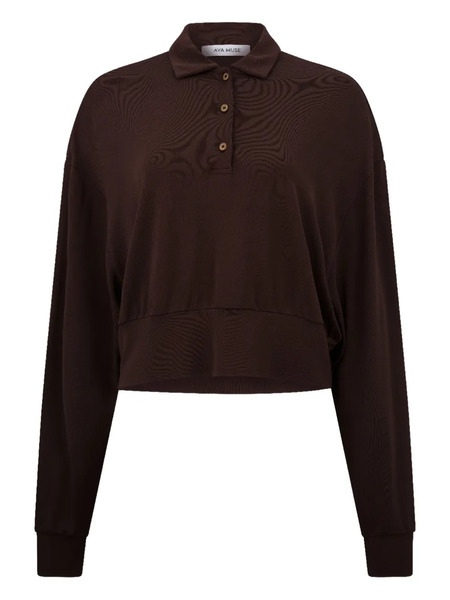  Aya Muse Buttoned Polo Top - Brown 