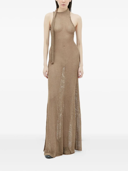  Aya Muse Tera Halterneck Mesh Maxi Dress - Brown 