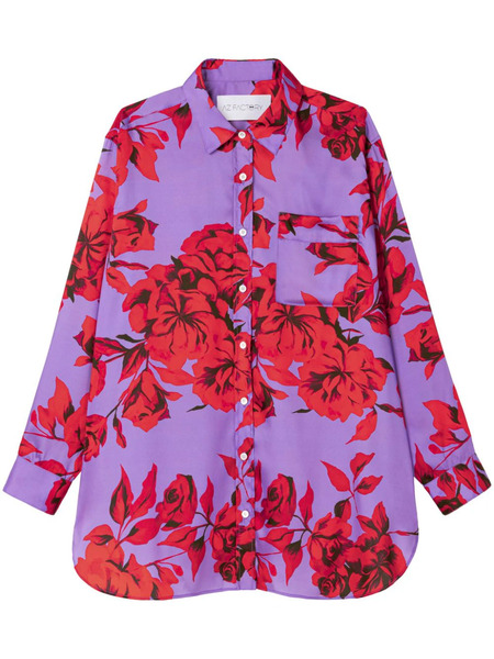  Az Factory Hibiscus-print Satin-finish Shirt - Purple 