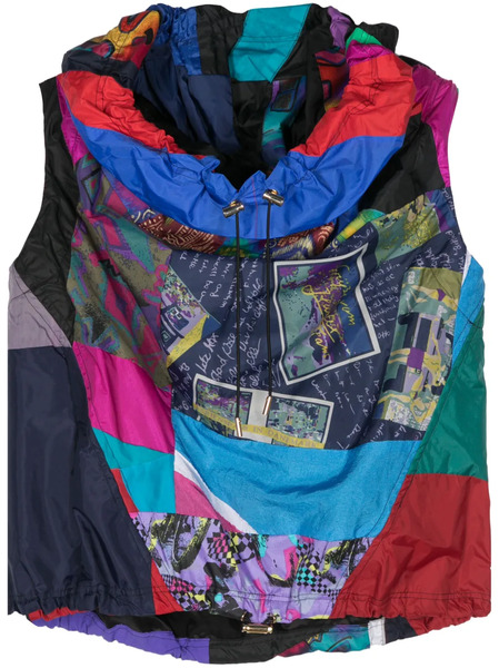  Az Factory Patchwork Sleeveless Hoodie - Red 