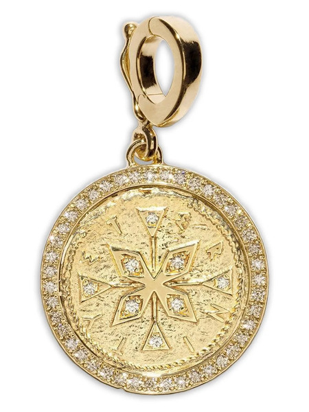  Azlee 18k Yellow Gold Small Compass Coin Diamond Pendant 