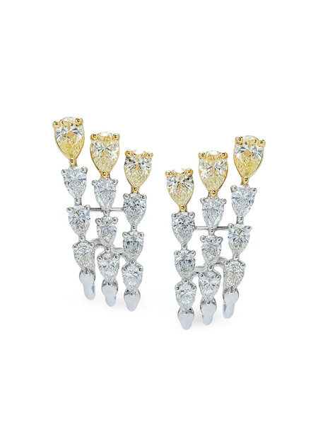  Azzaro 18k White Gold Three Row Teardrop Diamond Earrings - Silver 
