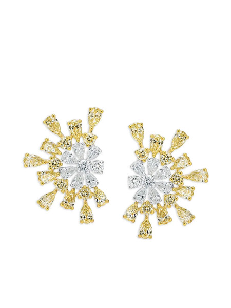  Azzaro 18k Yellow Gold Flower Diamond Earrings 
