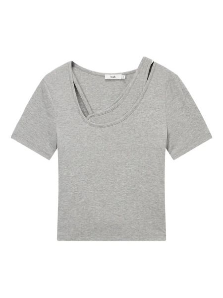  B+ab Asymmetric-neckline T-shirt - Grey 