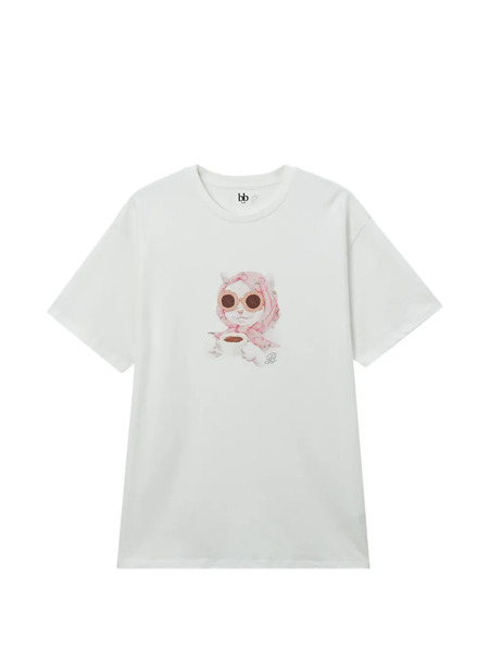  B+ab Cat-print Crew-neck T-shirt - White 