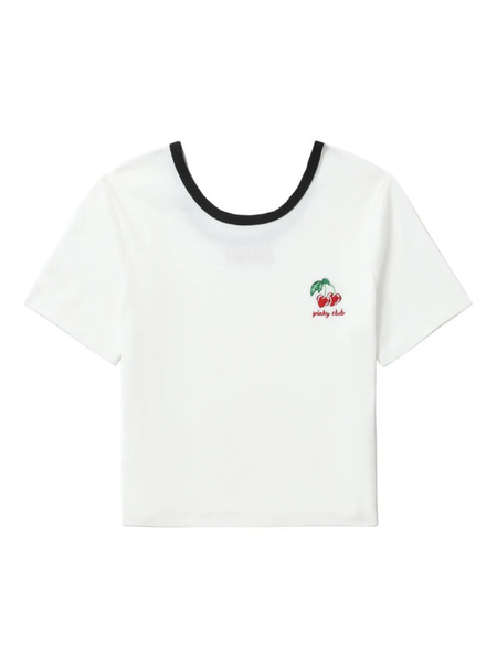  B+ab Cherry-embroidered Ribbed Top - White 