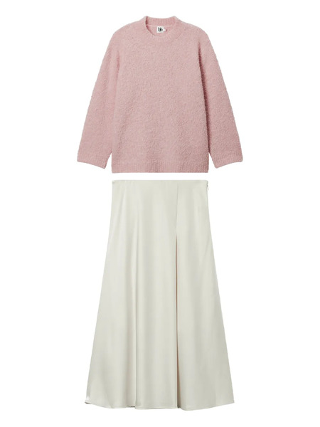  B+ab Crew-neck Sweater And Midi Skirt - Pink 