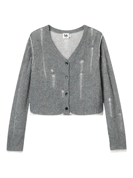  B+ab Distressed-details V-neck Cardigan - Grey 