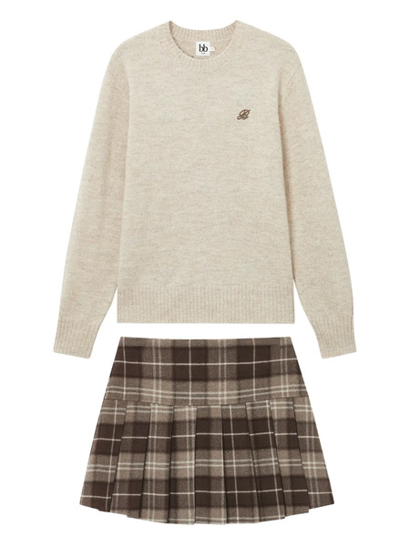  B+ab Embroidered Plaid Skirt - Neutrals 