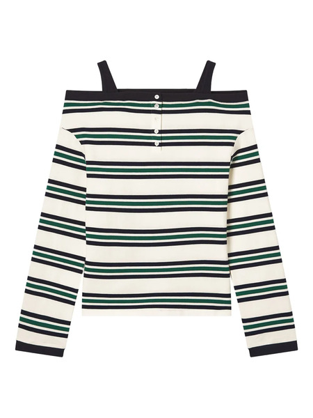  B+ab Off-shoulder Striped Top - White 