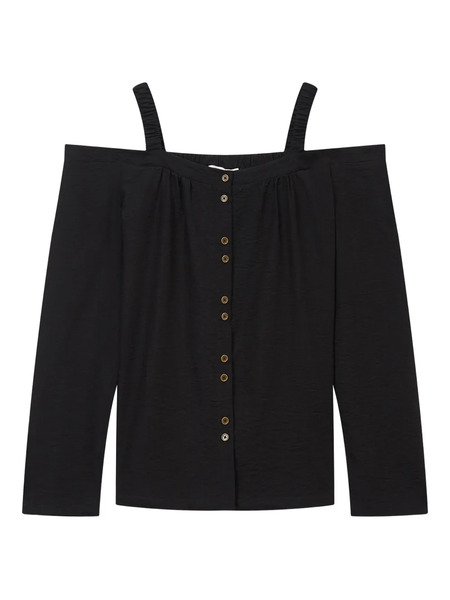  B+ab Off-the-shoulder Button-up Top - Black 
