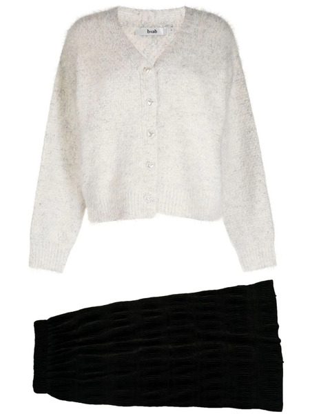  B+ab Pleated Brushed-effect Skirt Suit - White 