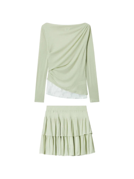  B+ab Ruffled Mini Skirt Set - Green 