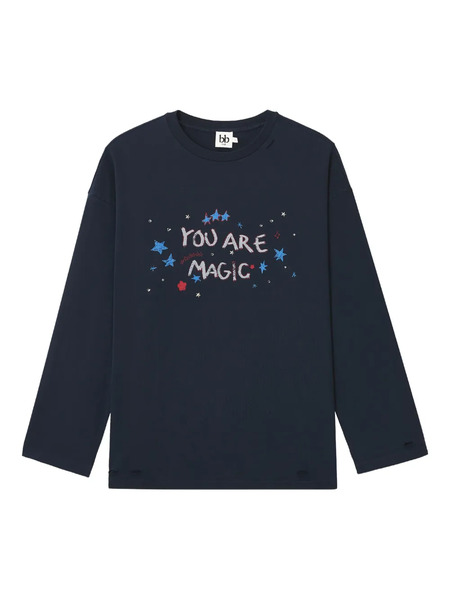  B+ab Slogan-print Long-sleeve T-shirt - Blue 