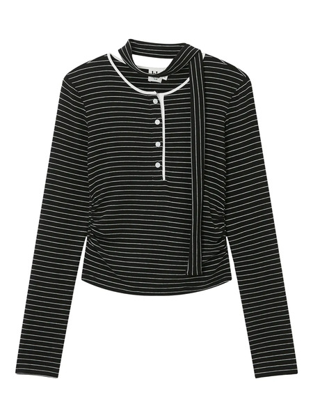  B+ab Striped Button Top - Black 