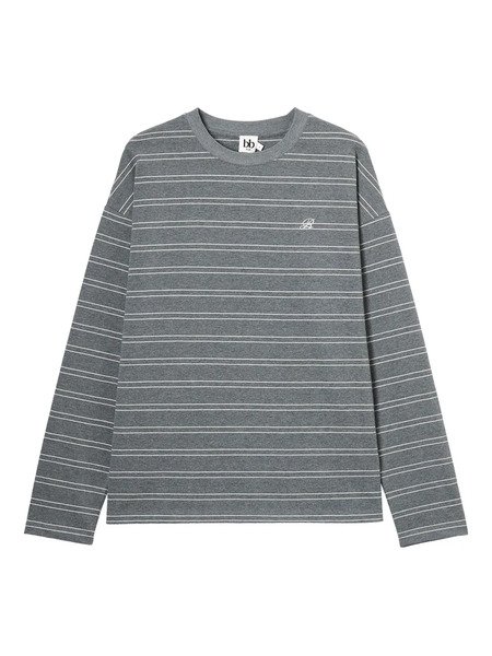  B+ab Striped Embroidered T-shirt - Grey 