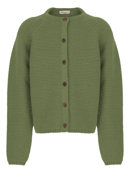  Babe And Tess Crew-neck Button Cardigan - Green 