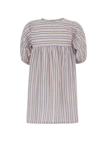  Babe And Tess Mandarin-collar Striped Dress - Pink 