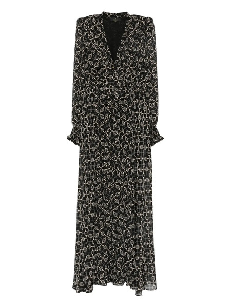  Babylone Paris Chain-print Ruffled-cuff Maxi Dress - Black 