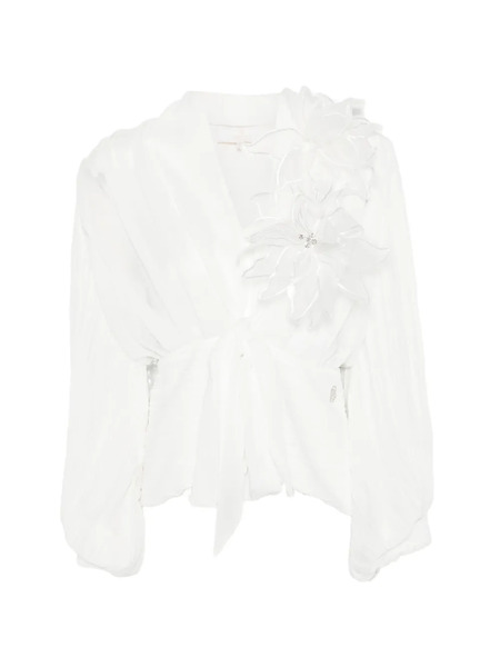  Babylone Paris Floral-appliqué Blouse - White 