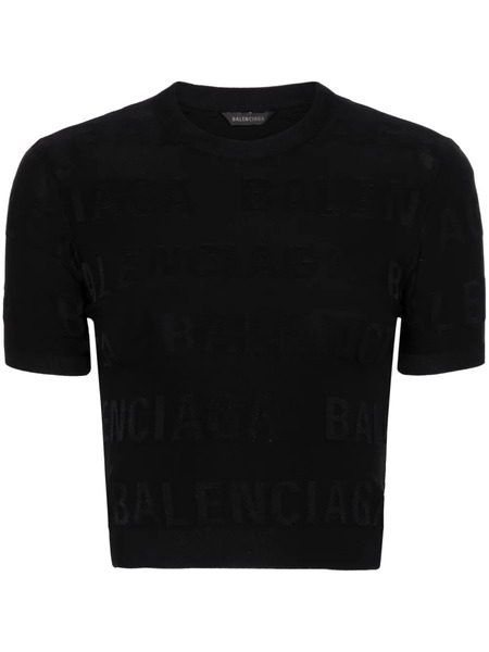  Balenciaga Bal Horizontal Allover Crop Top - Black 