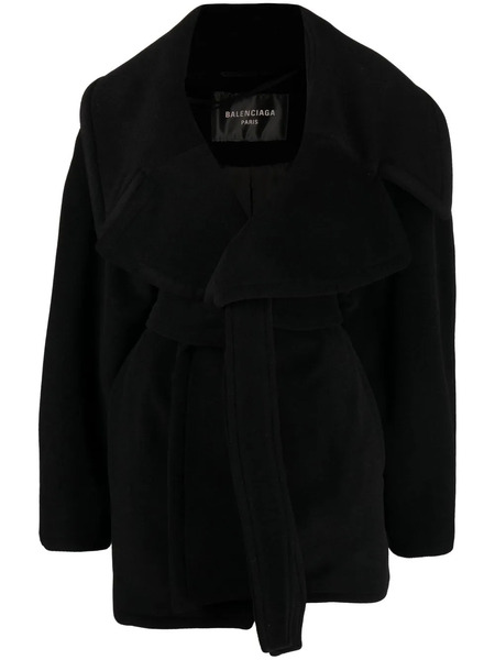  Balenciaga Belted-waist Oversize Coat - Black 