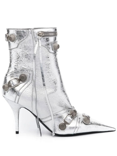  Balenciaga Cagole 90mm Metallic Ankle Boots - Silver 