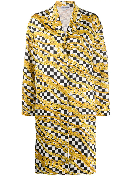  Balenciaga Chain-print Checkerboard Coat - Black 