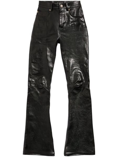  Balenciaga Flared Leather Trousers - Black 